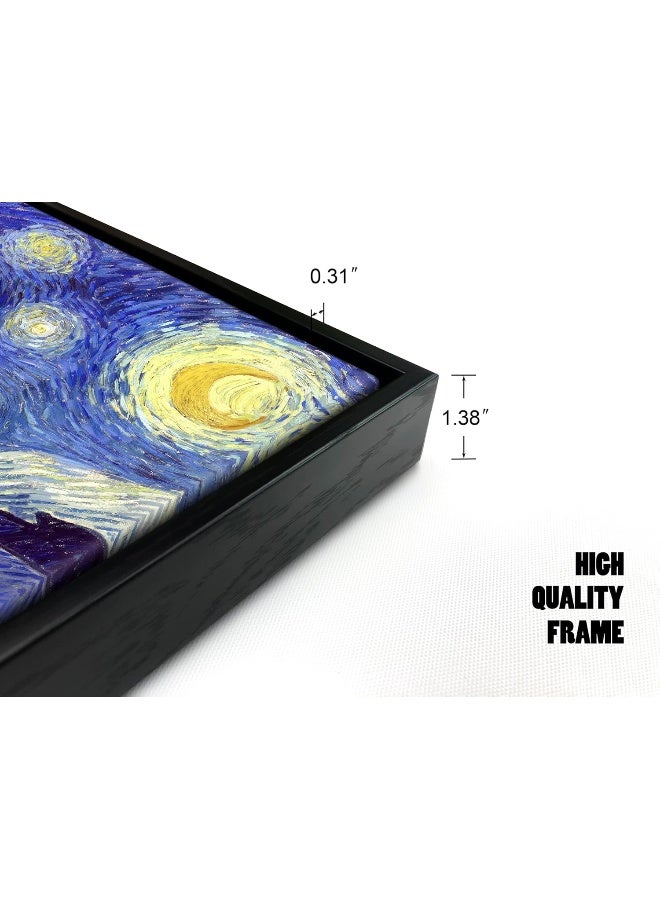 Pyradecor Large Black Framed Starry Night Van Gogh Oil Paintings Reproduction Canvas Prints - Image 5