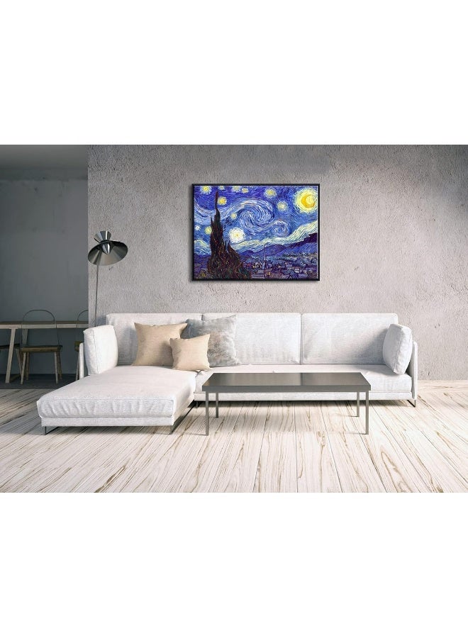 Pyradecor Large Black Framed Starry Night Van Gogh Oil Paintings Reproduction Canvas Prints - Image 3