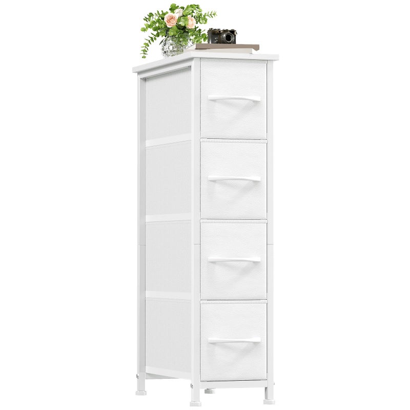 Somdot Narrow Dresser with 4 Drawers, Slim Storage Organizer Chest of Drawers with Removable Fabric Drawers for Small Spaces Bathroom Closet Bedroom Laundry, White Leather - Image 1