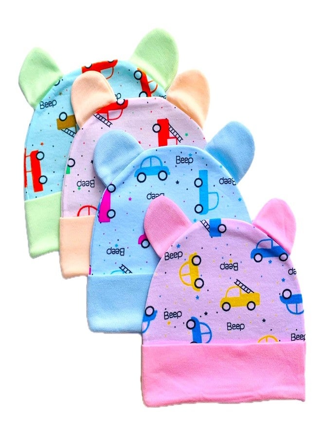 Wavva® 100% Cotton New Born Baby Cap with Ears (Good Design) for 0-6 Months |Cap for Unisex Baby Durable Gift Set. (Multi-Color) (4) - Image 1