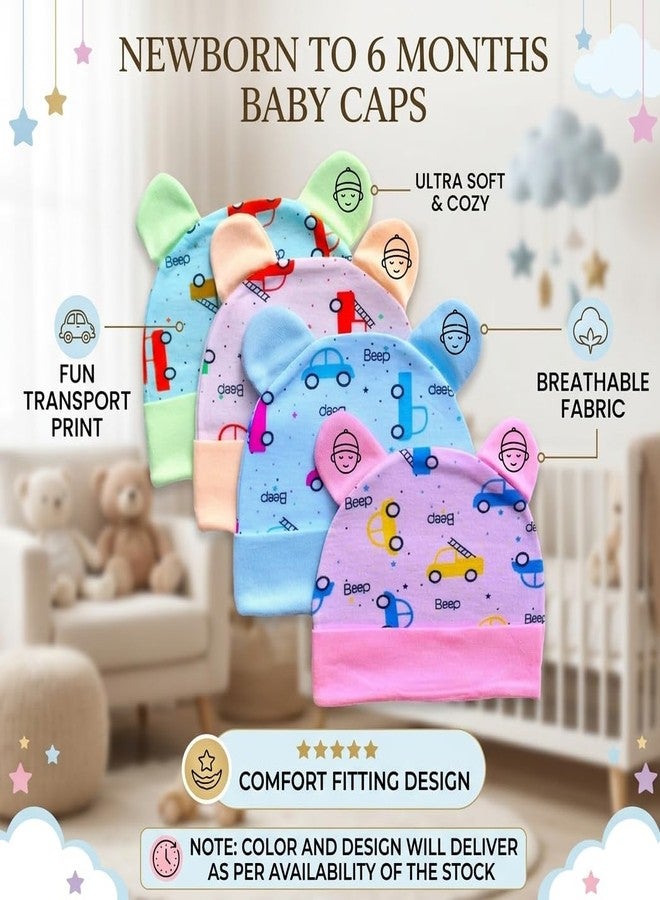 Wavva® 100% Cotton New Born Baby Cap with Ears (Good Design) for 0-6 Months |Cap for Unisex Baby Durable Gift Set. (Multi-Color) (4) - Image 3