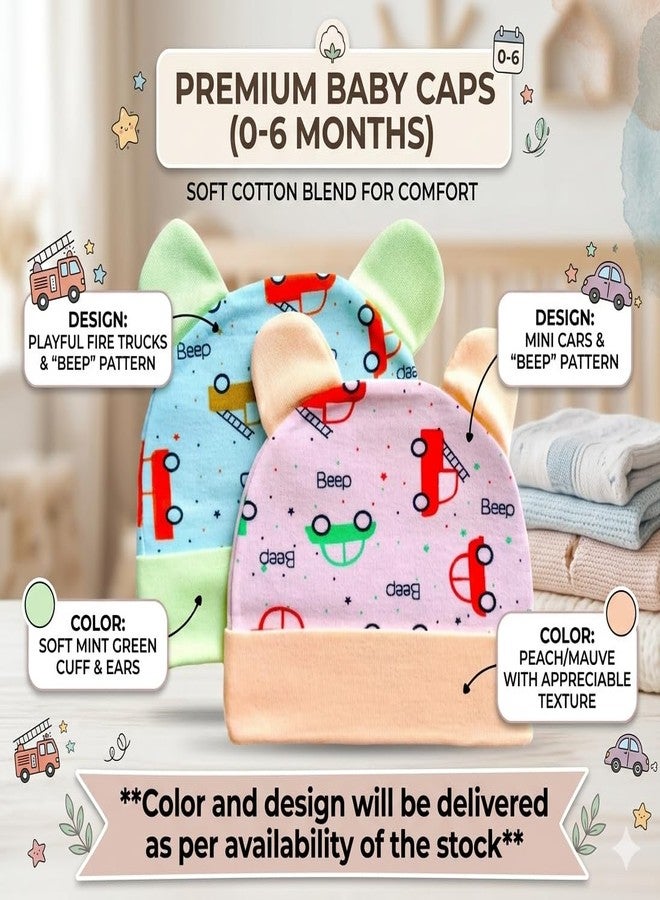 Wavva® 100% Cotton New Born Baby Cap with Ears (Good Design) for 0-6 Months |Cap for Unisex Baby Durable Gift Set. (Multi-Color) (4) - Image 4