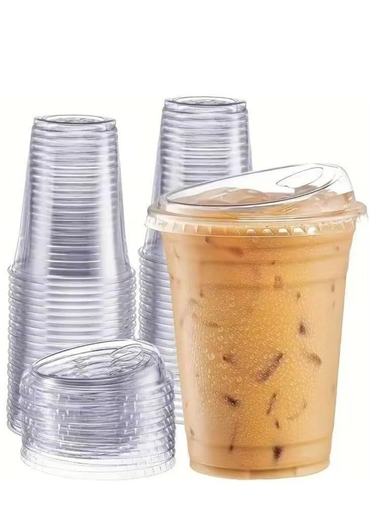 12 oz Straw-Free Plastic Cups with lids, 50 Cups Package with Straw-Free lids, Reusable ice Cream Coffee Cup, eco-Friendly Cold Cup for Parties, juices, Smoothies - Image 1