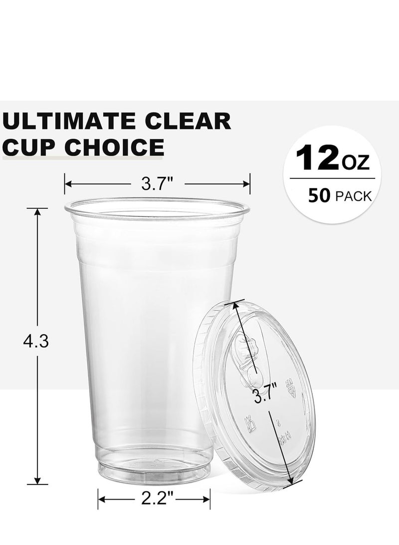 12 oz Straw-Free Plastic Cups with lids, 50 Cups Package with Straw-Free lids, Reusable ice Cream Coffee Cup, eco-Friendly Cold Cup for Parties, juices, Smoothies - Image 3