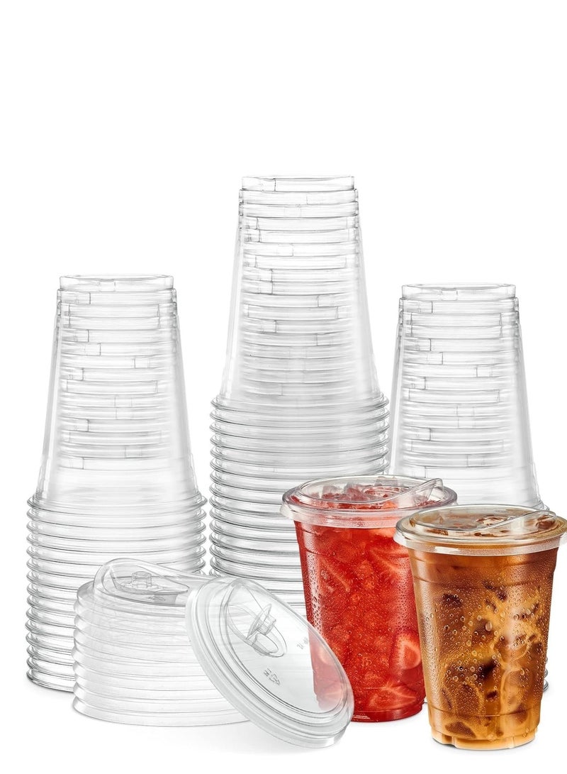 12 oz Straw-Free Plastic Cups with lids, 50 Cups Package with Straw-Free lids, Reusable ice Cream Coffee Cup, eco-Friendly Cold Cup for Parties, juices, Smoothies - Image 4