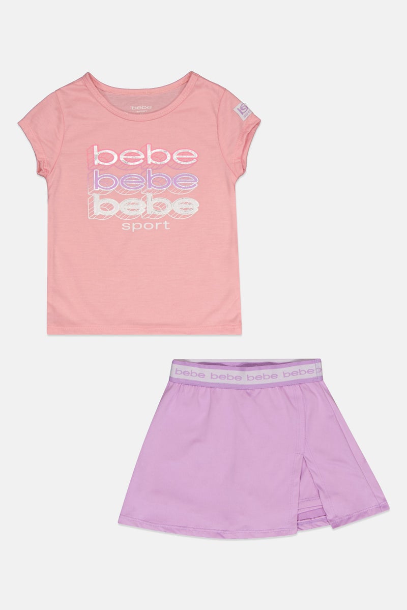 bebe Kids Girl 2 Piece Sportswear Fit Short Sleeve Training T-shirt And Skort, Multicolor - Image 2