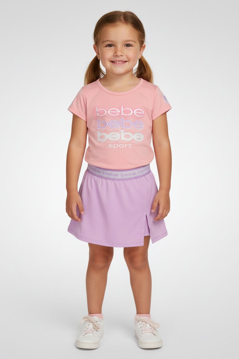 bebe Kids Girl 2 Piece Sportswear Fit Short Sleeve Training T-shirt And Skort, Multicolor - Image 1