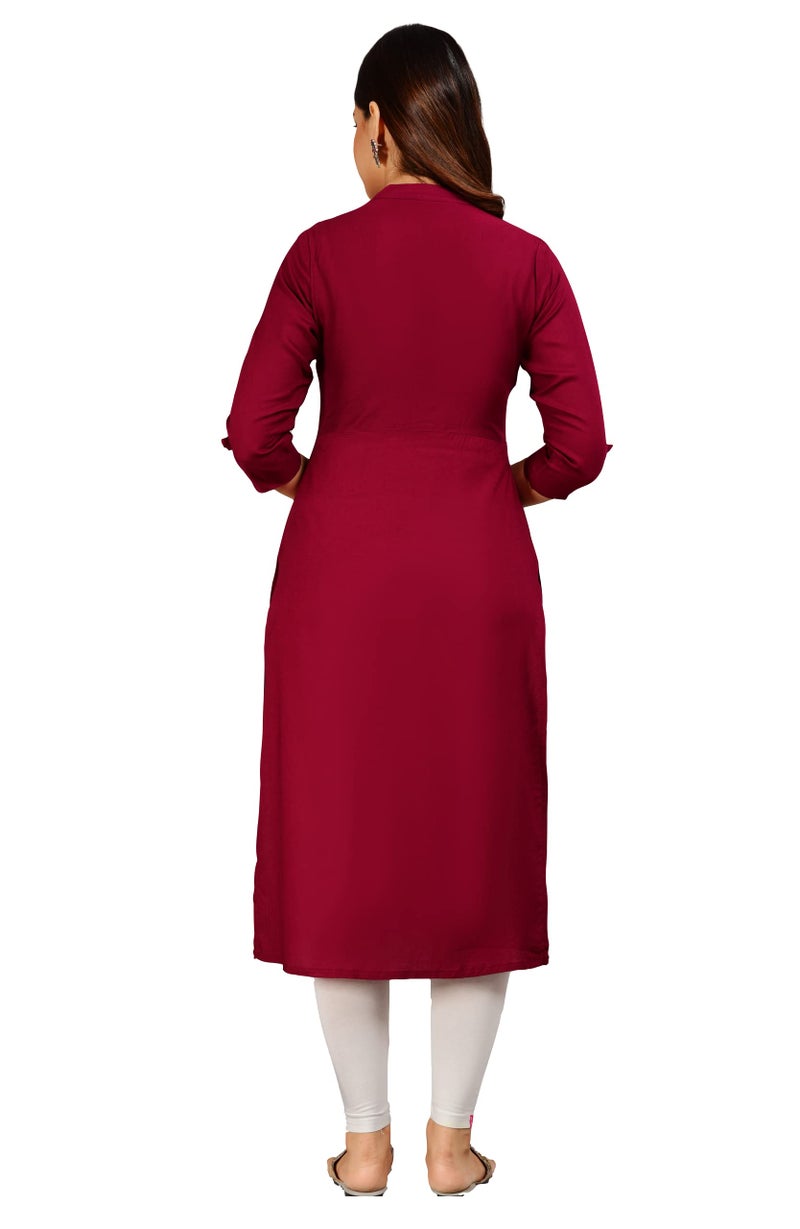 NEW4U Women's Regular Fit Rayon Straight Buttoned Kurta | Designer Printed Kurti/Casual Dailywear for Girls & Women (Maroon) - Image 4