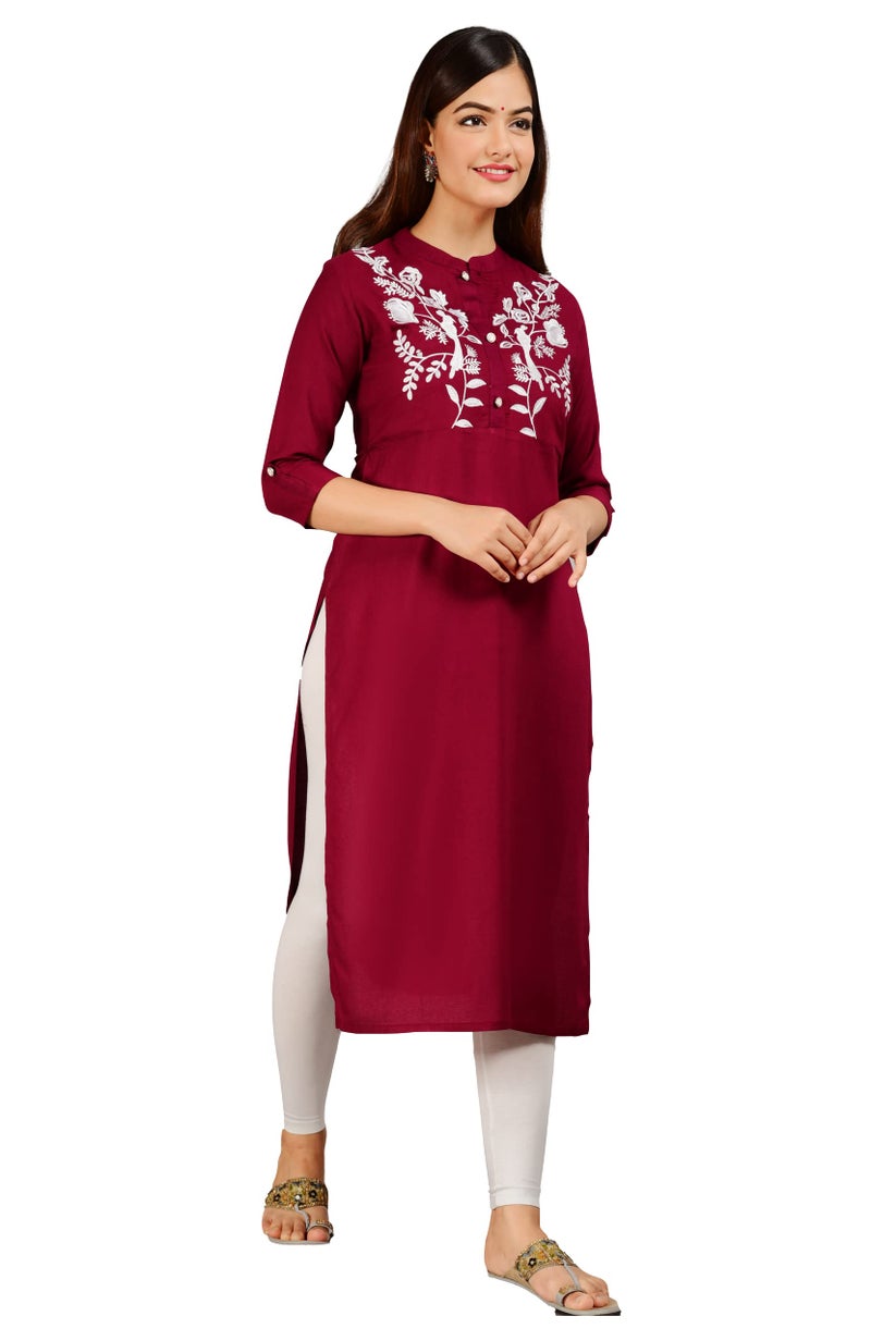 NEW4U Women's Regular Fit Rayon Straight Buttoned Kurta | Designer Printed Kurti/Casual Dailywear for Girls & Women (Maroon) - Image 2