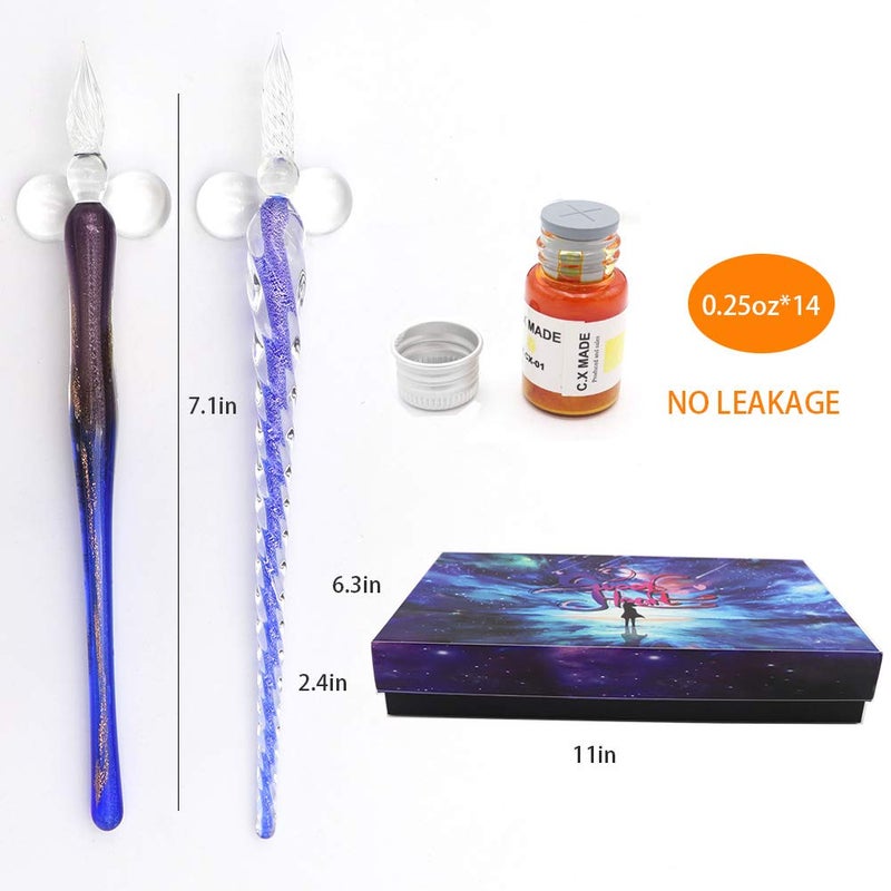 AXEARTE Glass Dip Calligraphy Pen Set, 18-Pieces 14 Color Inks, Pen Holder, Cleaning Cup, 2 Crystal Glass Pens for Art, Writing, Drawing, Signatures, Gift for Kids and Artist - Image 4