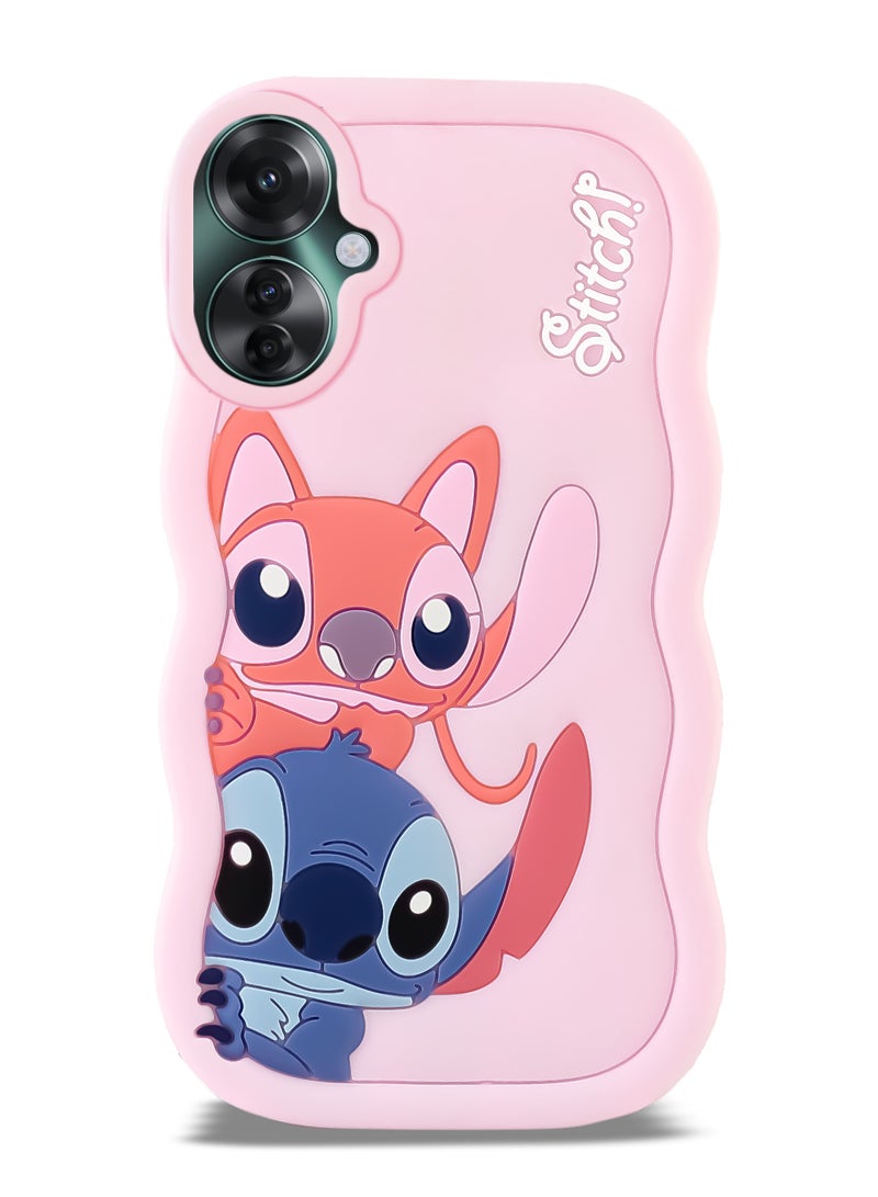 Lilo and Stitch Cartoon 3D Wavy Soft Silicone Phone Case for Oppo Reno 11F (Light Pink) - Image 1