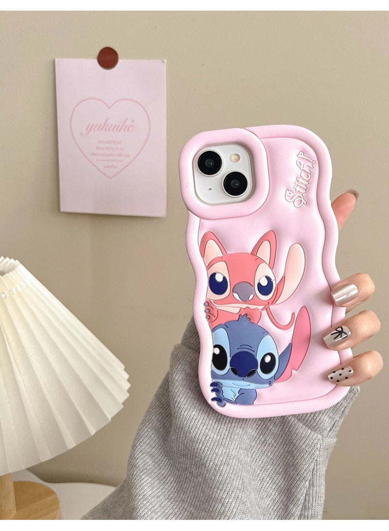 Lilo and Stitch Cartoon 3D Wavy Soft Silicone Phone Case for Oppo Reno 11F (Light Pink) - Image 2