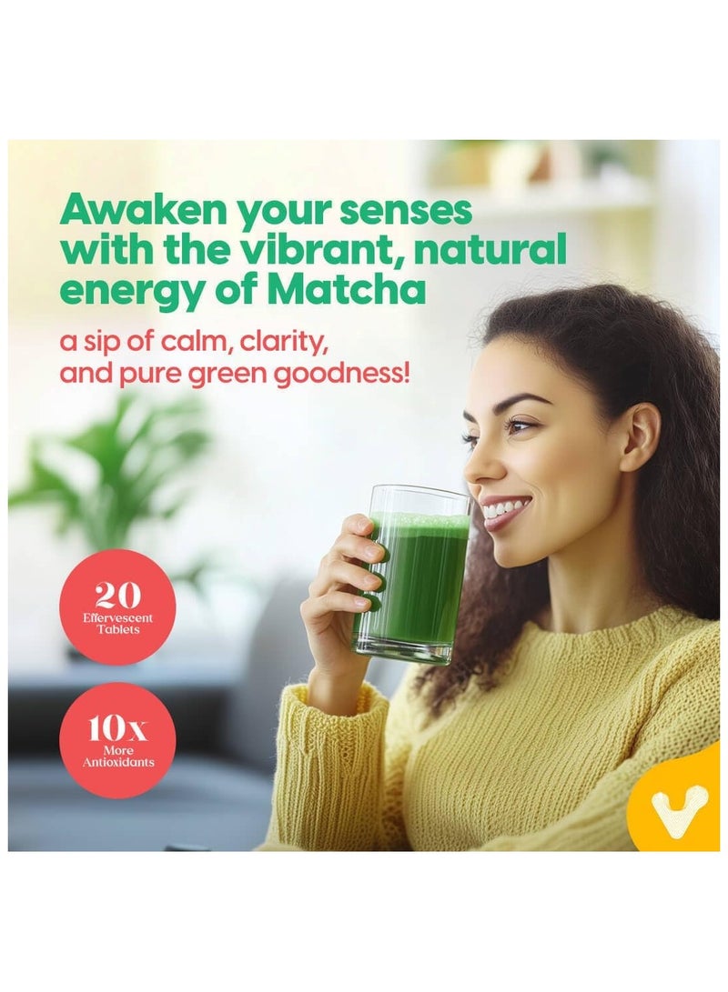 VALEO MATCHA GREEN TEA EFFERVESCENT TABS (20) |ORGANIC JAPANESE CEREMONIAL-GRADE MATCHA | INSTANT ENERGY BOOST, DETOX & GLOWING SKIN (100) - Image 4