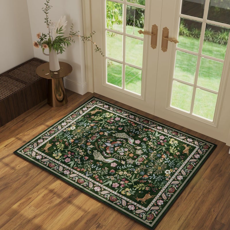 Rugcomf Entryway Rug 2x3 Rug Door Mat Indoor Entrance Washable Rug Small Non-Slip Low Pile Throw Rugs for Entryway, Kitchen, Front Door Indoor Entrance, Entry (Emerald Green) - Image 1