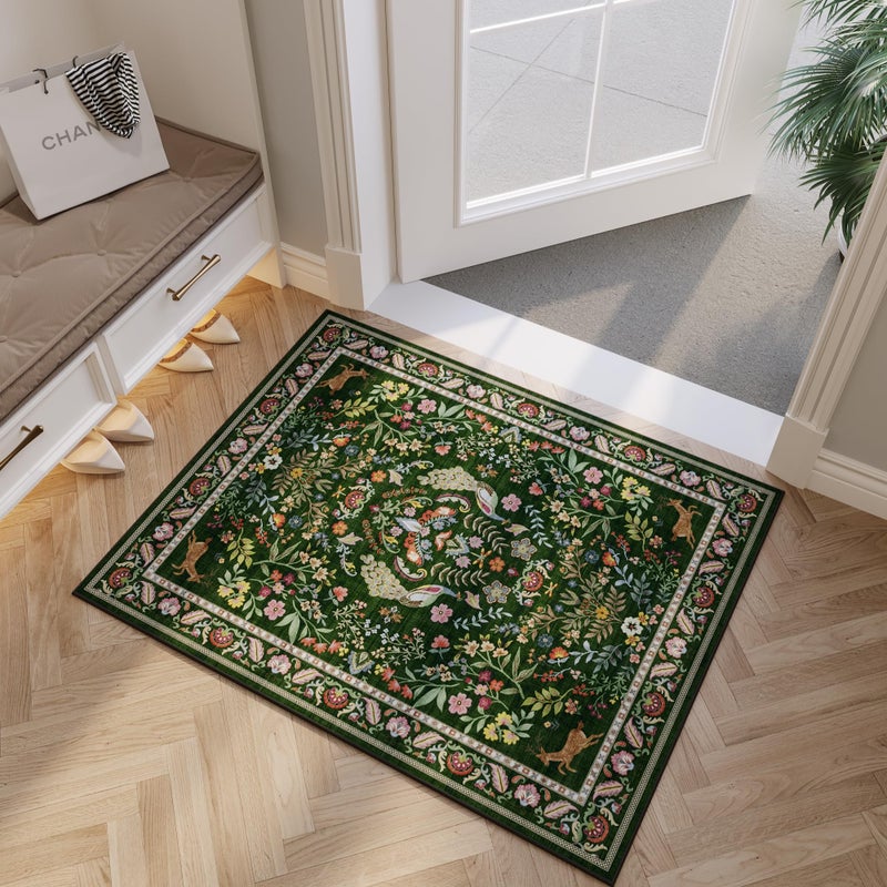 Rugcomf Entryway Rug 2x3 Rug Door Mat Indoor Entrance Washable Rug Small Non-Slip Low Pile Throw Rugs for Entryway, Kitchen, Front Door Indoor Entrance, Entry (Emerald Green) - Image 3
