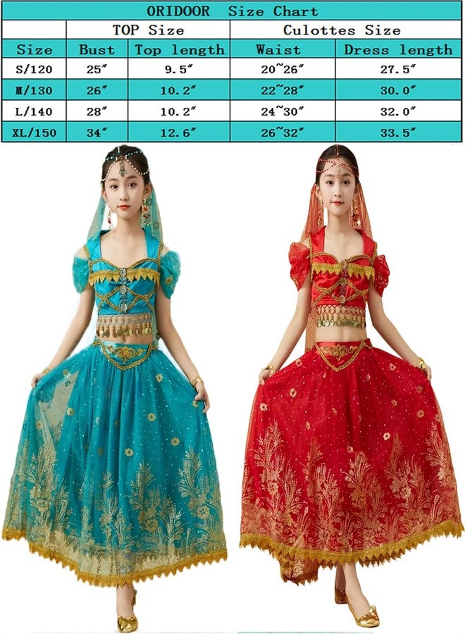 ORIDOOR Indoor Jasmine Costume Belly Dance Aladdin Halloween Princess Costume Girl Tag -140 A-Peacock Blue - Image 4