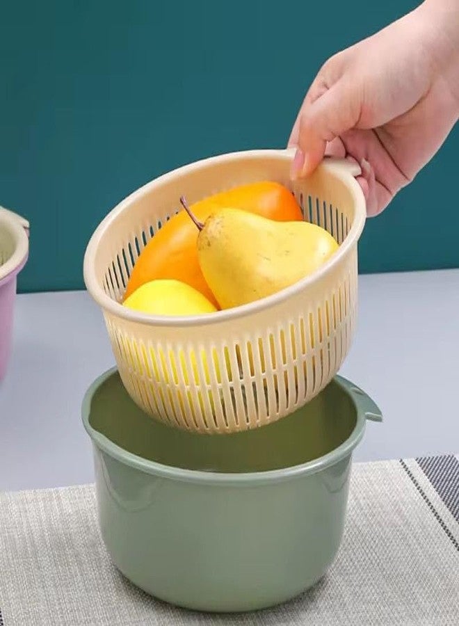 Krizkey Kitchen Colander Bowl Sets,Double Layer Plastic Fruit and Vegetable Washing Basket, Drain Bowls for Cleaning Washing Mix (Pack of 1) - Image 4