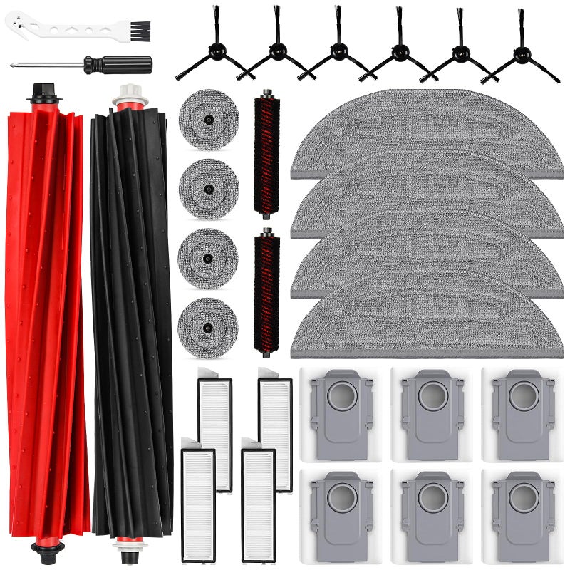 AnDongo 30 Pack Accessories Set for Roborock S8 MaxMaxV Ultra Robot Vacuum 1 Pair Main Brushes 2 SelfCleaning Brush 6 Side Brushes 4 Filters 4 Round Mop Pads 4 Long Mop Pads 6 Dust Bags 2 Tools - Image 2