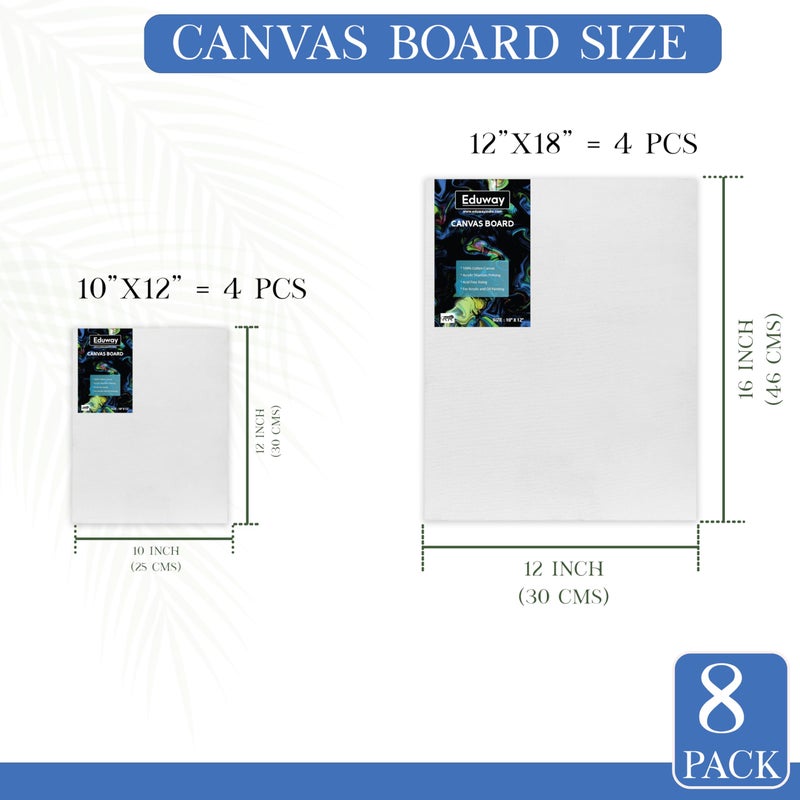 Eduway لوحة قماش Eduway® للرسم - (10X12 | 12X18) 4 قطع | جودة ممتازة 7 أونصات لوحة قماش قطنية مسبقة التحضير للفنانين والمبتدئين | مثالية للألوان الأكريليك والزيتية والغواش والألوان الباستيلية (عبوة من 8) (25x30، 30x45 سم). - Image 2
