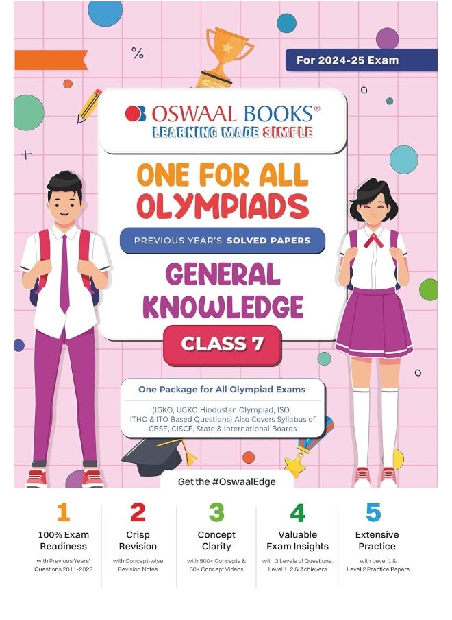 Oswaal One For All Olympiad Class 7 General Knowledge | Previous Years Solved Papers | For 2024-25 Exam  - Image 1