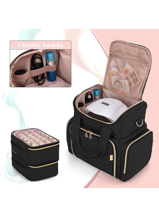 LUXJA Nail Polish Organizer Holds 48 Bottles and a Nail Lamp, Nail Polish Case with 2 Removable Bags and Tools Storage Pockets (Patent Pending), Black - Image 2