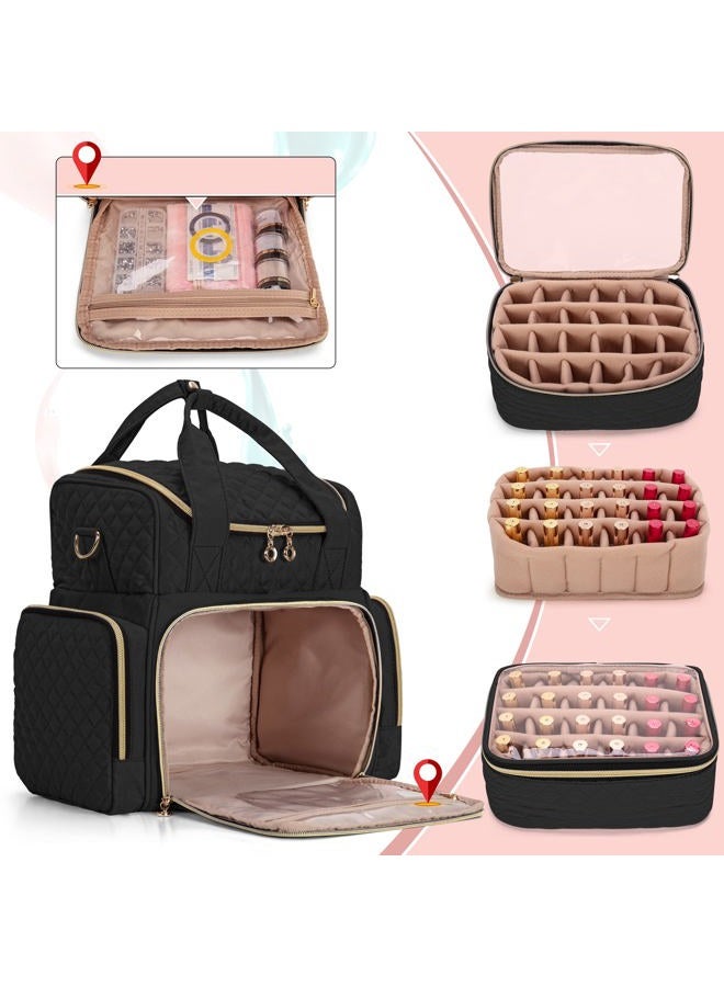 LUXJA Nail Polish Organizer Holds 48 Bottles and a Nail Lamp, Nail Polish Case with 2 Removable Bags and Tools Storage Pockets (Patent Pending), Black - Image 3