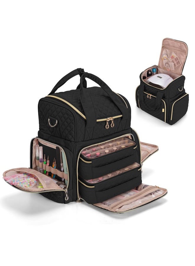 LUXJA Nail Polish Organizer Holds 48 Bottles and a Nail Lamp, Nail Polish Case with 2 Removable Bags and Tools Storage Pockets (Patent Pending), Black - Image 1