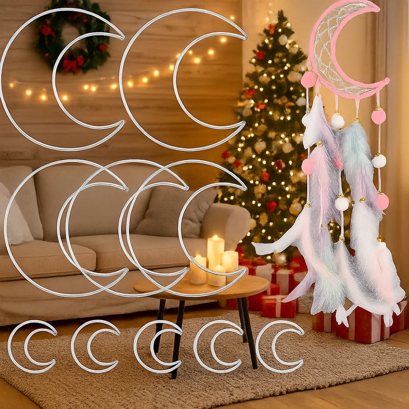 4pcs Pack Metallic Silver Half Crescent Moon Dreamcatcher Macrame Ring Hoop for DIY Craft - Image 2