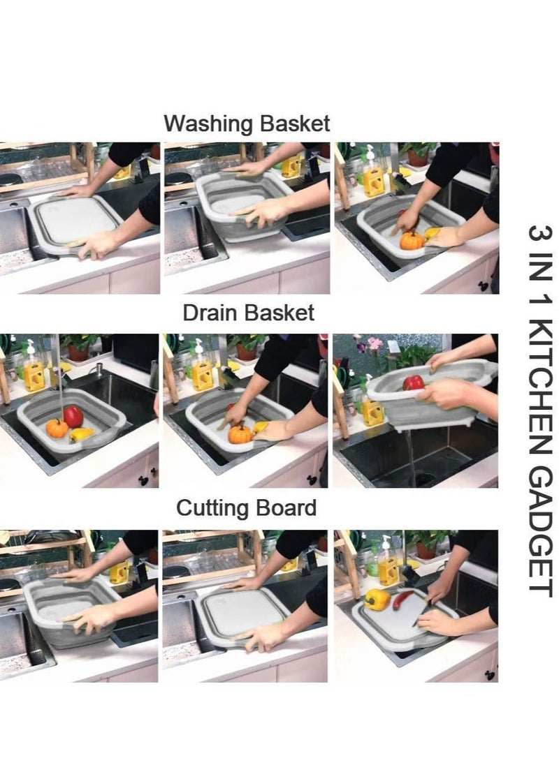 Raxoom Foldable Multifunction Chopping Board, Collapsible Dish Tub Basin Cutting Board Colander, Vegetable Fruit Wash And Drain Sink Storage Basket, - Image 5