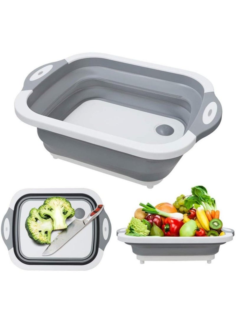 Raxoom Foldable Multifunction Chopping Board, Collapsible Dish Tub Basin Cutting Board Colander, Vegetable Fruit Wash And Drain Sink Storage Basket, - Image 1