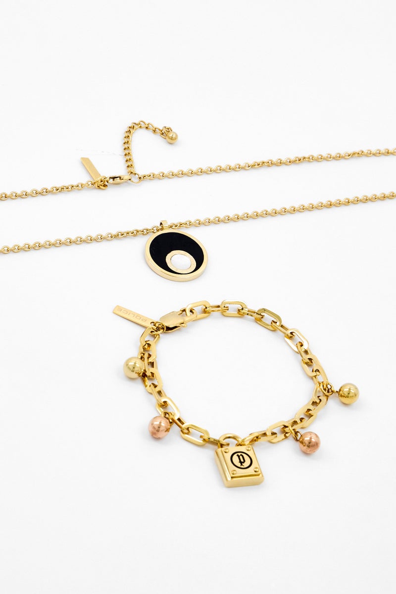 POLICE Women 2Pcs Stainless Steel Necklace And Bracelet Set, Gold - Image 2