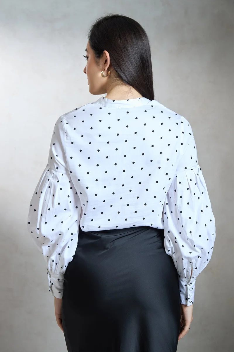Virgio  Printed  Cotton Stretch Puff Sleeved Polka Top for Women for Women | Best Price UAE