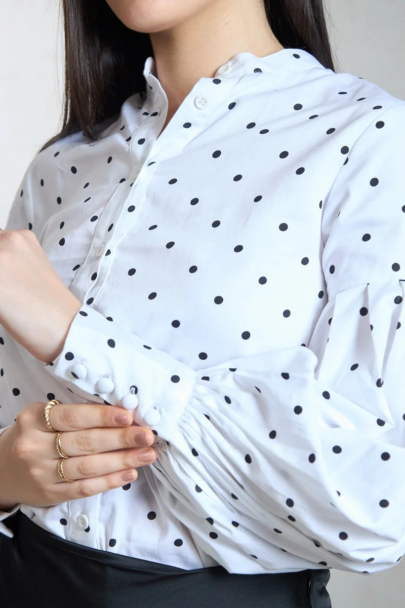 Virgio  Printed  Cotton Stretch Puff Sleeved Polka Top for Women for Women | Best Price UAE