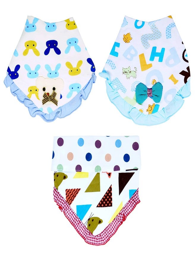 FOK 3 Pc Cotton Soft Stylish Double Layer Adjustable Feeding Baby Bib - Random - Image 1