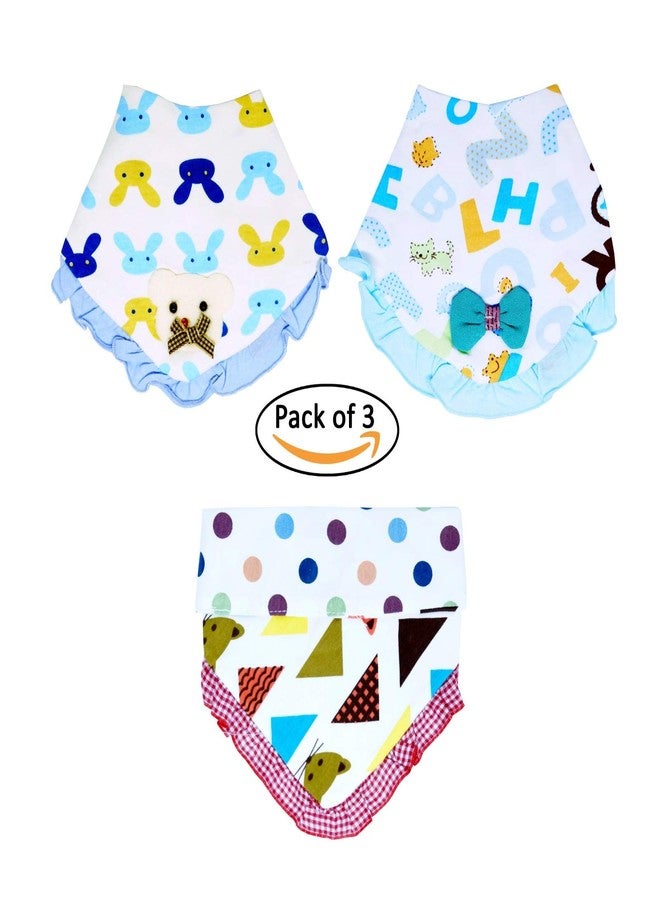 FOK 3 Pc Cotton Soft Stylish Double Layer Adjustable Feeding Baby Bib - Random - Image 2