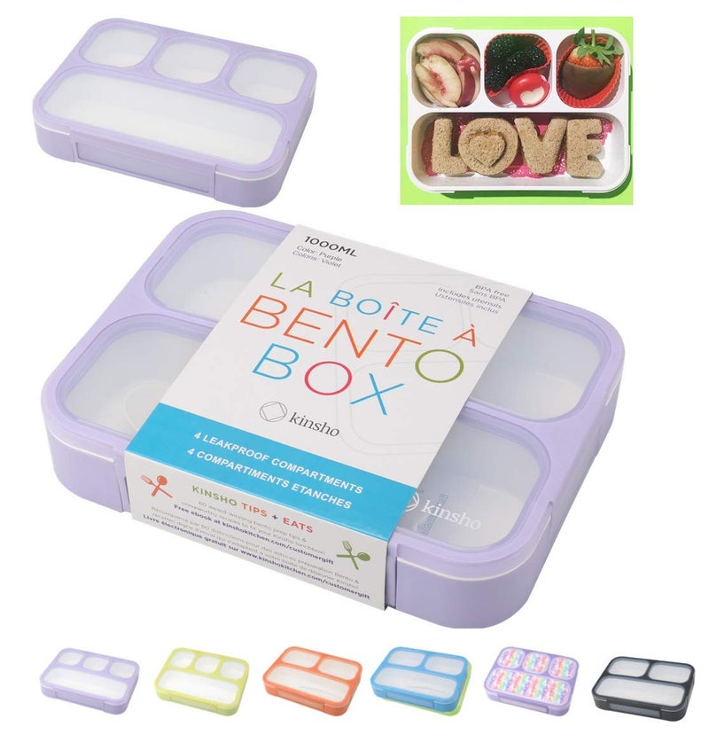 Kinsho kinsho Bento Lunch Box for Kids LunchBoxes for Women Adults Girls Boys  Leakproof Snack Containers for Toddlers Tweens PreSchool Lunches BPA Free  Purple 4 compartments 1 Pack 