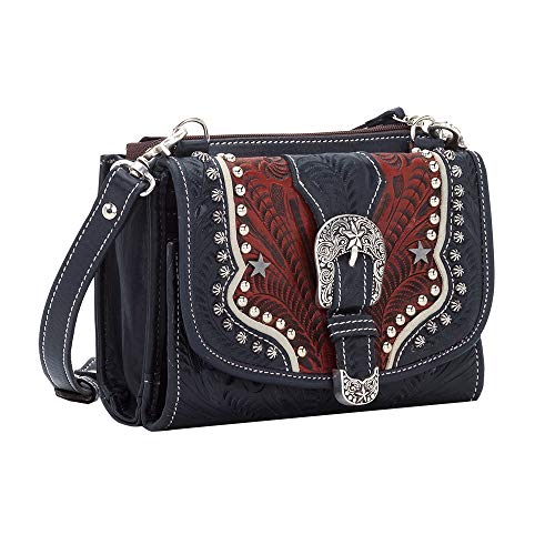 American West Western Leather Crossbody with Wallet for Women - Navy - Image 2
