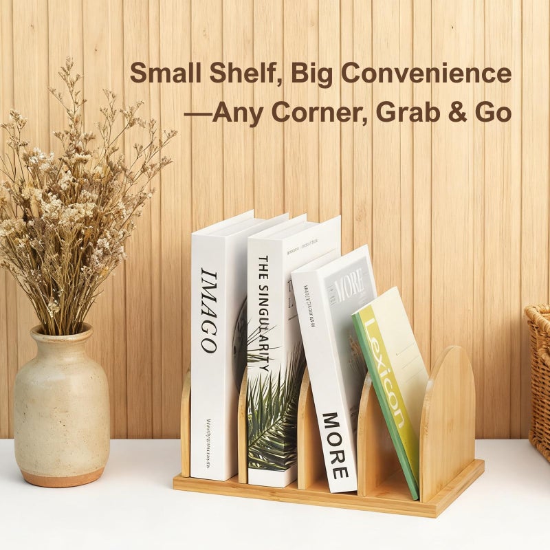 Deefielly Bamboo Cook Book Organizer, Desktop Bookshelf, Convenient Book Stand, 4-Slot Recipe Holder, Table Cookbook Storage for Home & Kitchen - Image 5