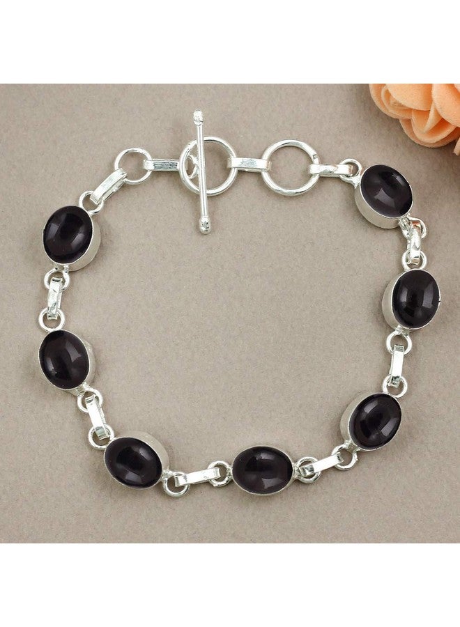 Sterling Silver Jewelry Natural Black Onyx 925 Silver Overlay Adjustable Bracelet for Women - Black Stone July Birthstone Boho Handmade Statement Jewelry Bracelet - Christmas Gifts for Her  - Image 3
