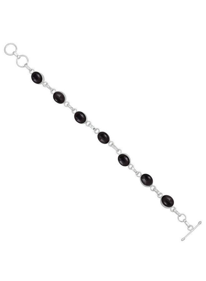 Sterling Silver Jewelry Natural Black Onyx 925 Silver Overlay Adjustable Bracelet for Women - Black Stone July Birthstone Boho Handmade Statement Jewelry Bracelet - Christmas Gifts for Her  - Image 2