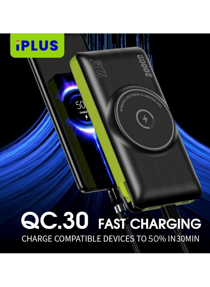 iPLUS 20000mAh 22.5W High Power Magnetic Wireless Fast Charging Power Bank with Built-in Lightning and USB-C/Type-C Cables for iPhone, Huawei, and Xiaomi Devices - Image 5