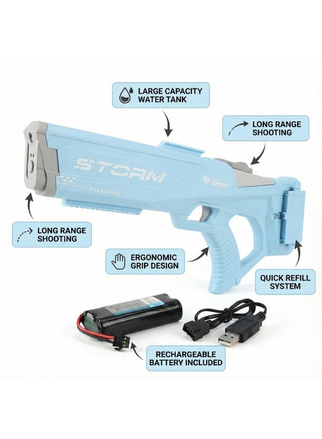 REZZOSS Storm Electric Water Gun for Adults & Kids – 600ml High Capacity Automatic Squirt Blaster | 39ft Long Range Rechargeable Water Pistol Toy | Powerful Summer Pool Beach Party Soaker | Outdoor Fighting Game Gift | Blue Storm - Image 3