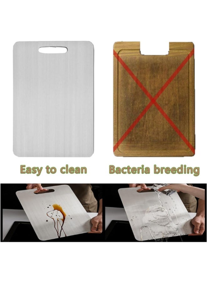 أوتدور.ماركت لوح تقطيع من الستانلس ستيل 304 للمطبخ (34×24 سم) – لوح تقطيع مزدوج الجانبين من الفولاذ الغذائي لتقطيع اللحوم والخضروات والفواكه والجبن، قوي، مضاد للانزلاق وسهل التنظيف ومقاوم للصدأ - Image 3