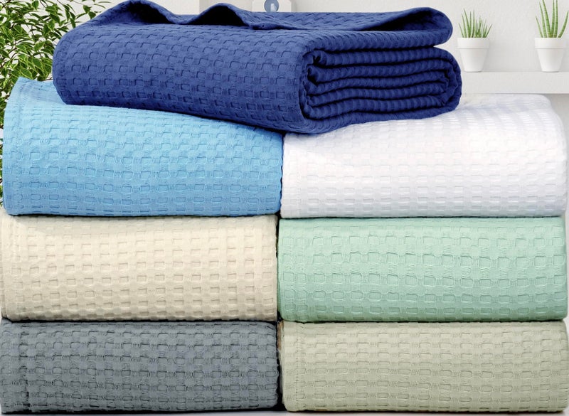 Tex Trend 100 Cotton King Size Bed Blanket  Waffle Weave Lightweight Breathable Khaki 108x90 Inches