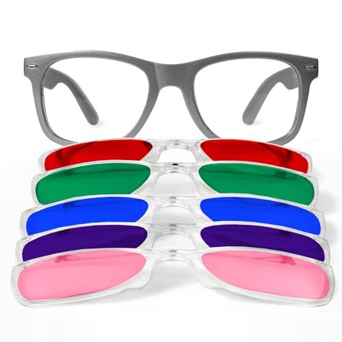 GloFX نظارات جلو إف إكس للعلاج بالألوان بإطار رمادي وعدسات مغناطيسية لتخفيف الصداع النصفي والعلاج بالضوء وتوازن الشاكرات