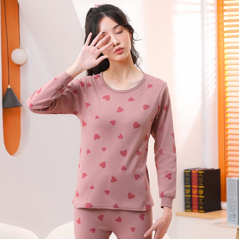 Teenagers cotton autumn and winter childrens autumn clothes long pants round neck underwear suit boys and girls warm pajamas cotton sweater Full version of Love) suit