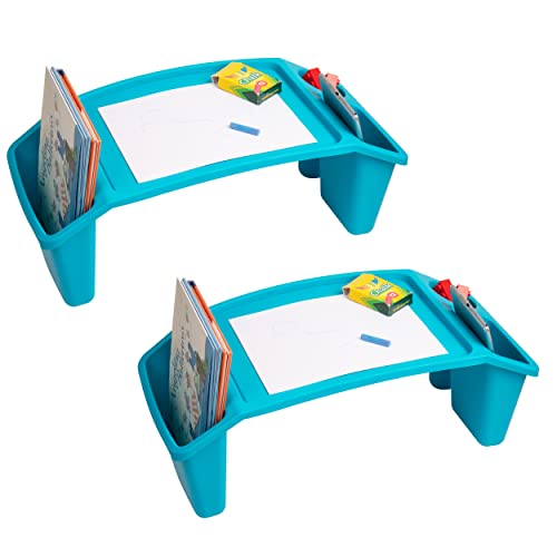 Mind Reader Kids Lap Desk, Portable Activity Tray with Side Storage, Stackable Plastic Desk for Drawing, Snacks, Study, Set of 2, Blue - Image 1