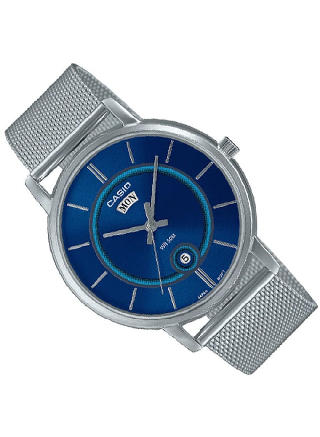 CASIO ساعة للرجال انالوج بعقارب باللون الأزرق وبسوار شبكي من الستانلس ستيل MTP-B120M-2AVDF - Image 2