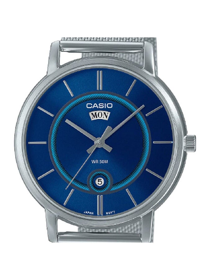 CASIO ساعة للرجال انالوج بعقارب باللون الأزرق وبسوار شبكي من الستانلس ستيل MTP-B120M-2AVDF - Image 3