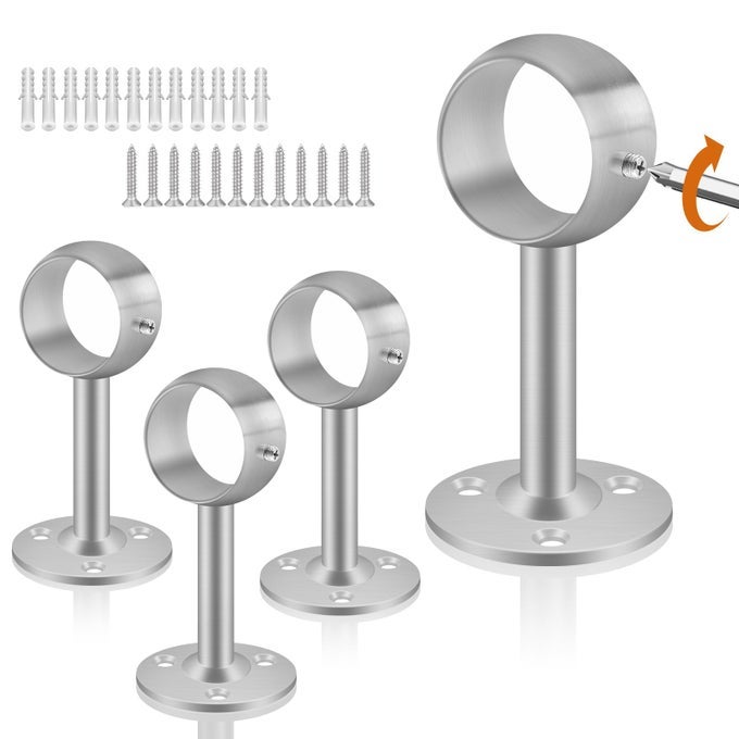 CEILING CURTAIN ROD BRACKETS HEAVY DUTY CURTAIN ROD HOLDERS STAINLESS STEEL 1 14 INCH CURTAIN ROD HOOKS HANGERS FOR WALL DRAPES SILVER CLOSET ROD SUPPORT 4 PACK